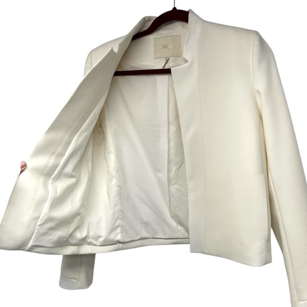 Maje Ivory Open Front Suit Blazer Career Business Work Jacket Women’s 36 - Picture 6 of 11
